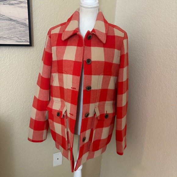 J CREW m Stadium Cloth buffalo plaid car coat in wool Orange Size 10 - Picture 2 of 9